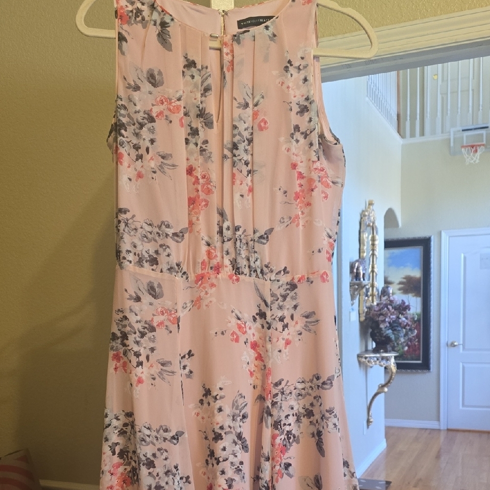 White House Black Market Blush Pink Floral Sleeveless Midi Dress